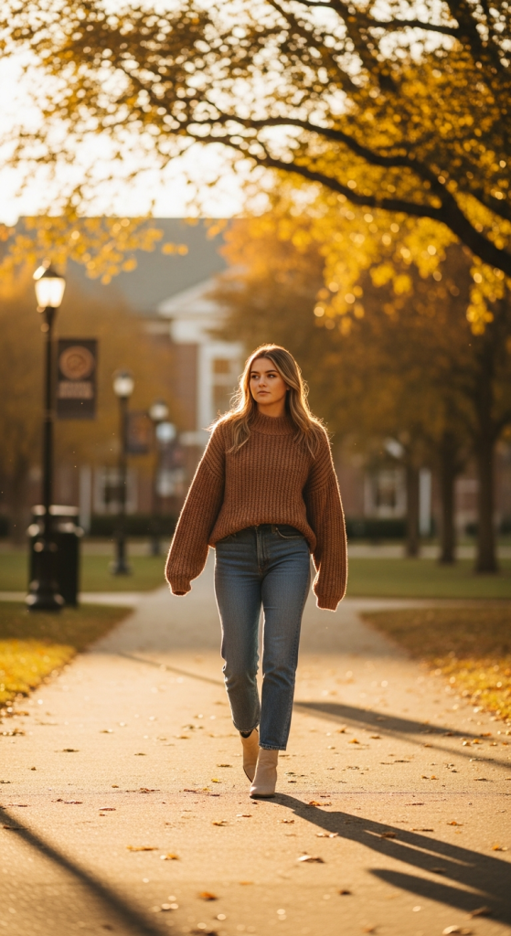 Oversized Sweater + Straight-Leg Jeans + Ankle Boots