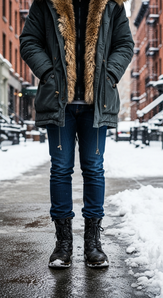 Parka Jacket + Thermal Layers + Combat Boots