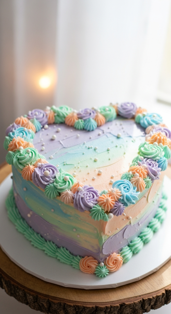 Pastel Buttercream Heart Cake