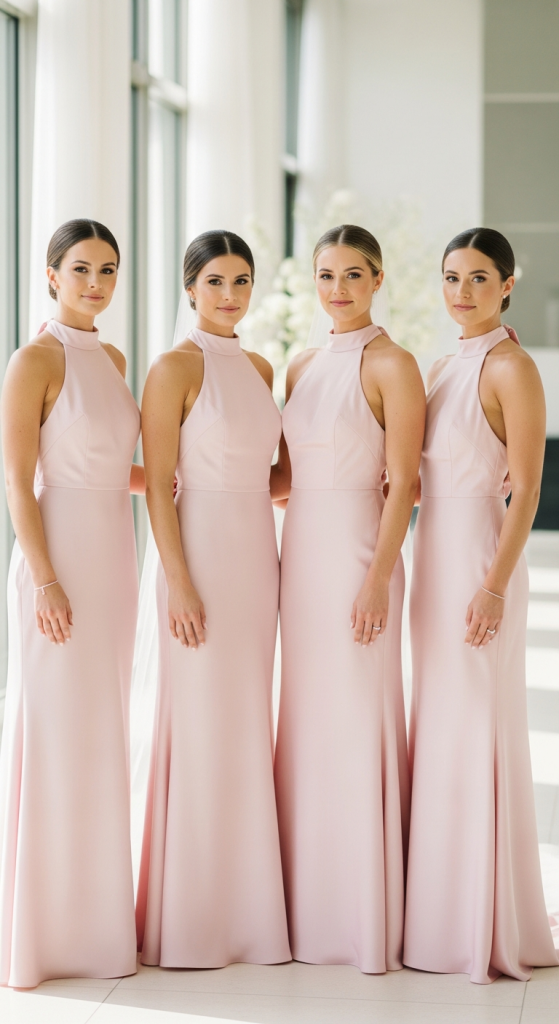Pastel Pink Halter Neck Dresses