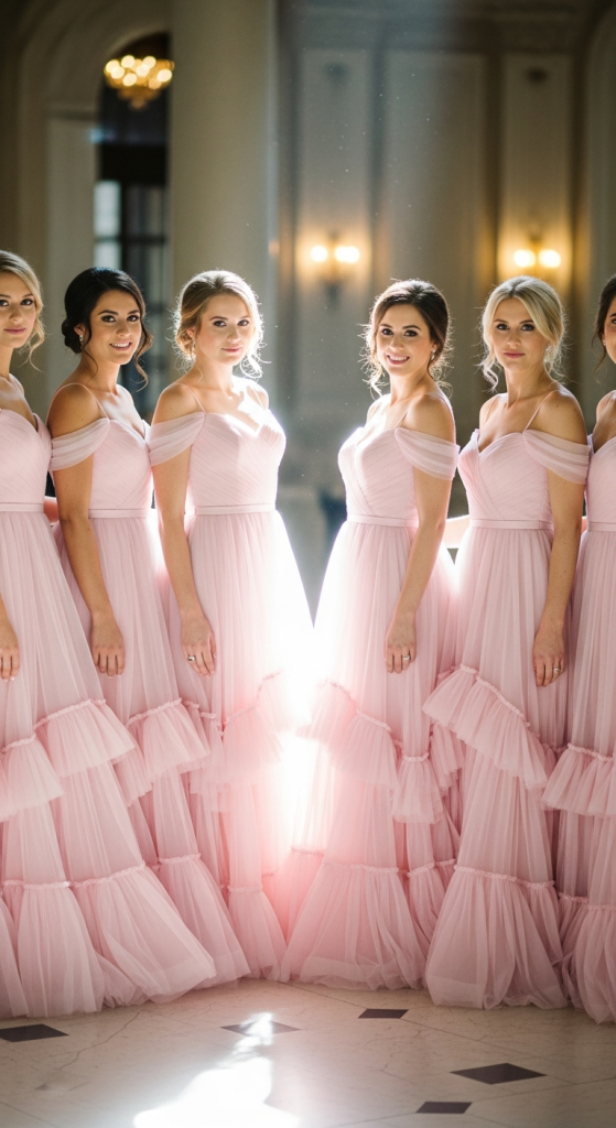 Pastel Pink Tulle Bridesmaid Dresses