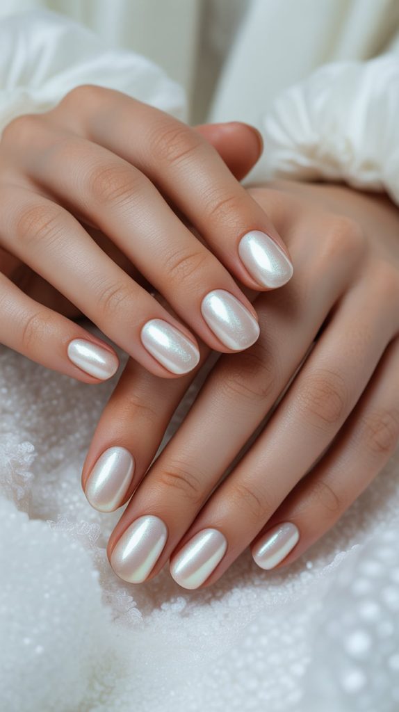 Pearl White Shimmer Nails