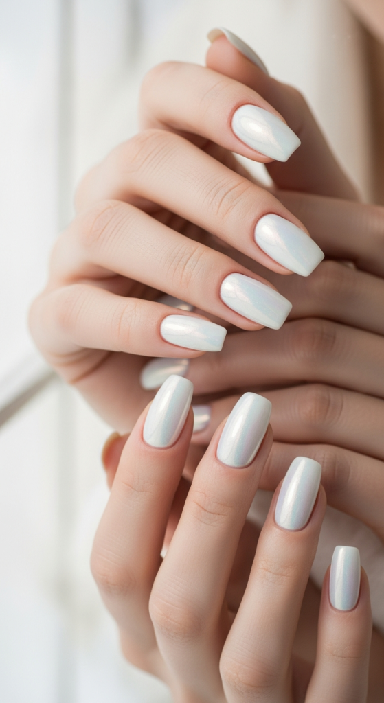 Pearlescent White Nails