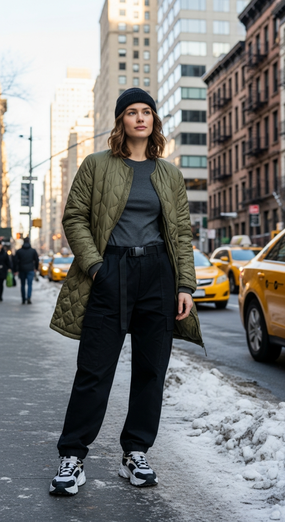 Quilted Coat + Cargo Pants