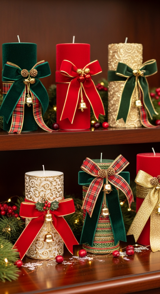 Ribbon-Wrapped Holiday Candles