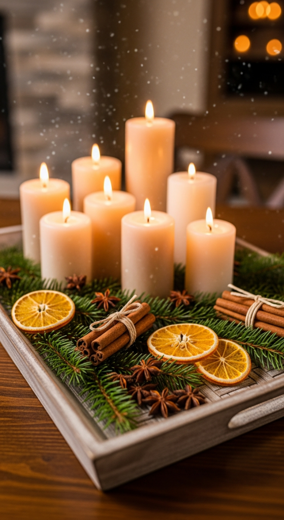 Rustic Candle Tray Arrangement