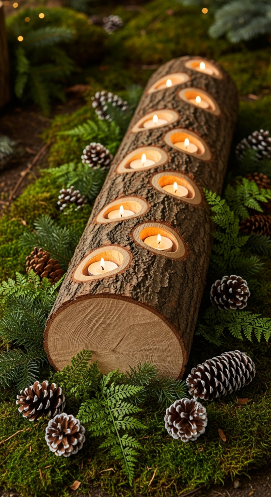 Rustic Log Candle Holder