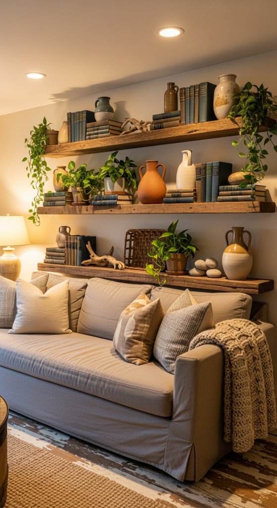 Rustic Wooden Beam Shelves