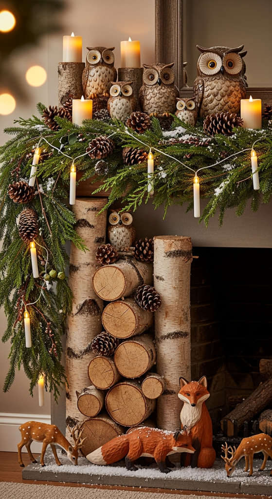 Rustic Woodland Mantel with Animal Figurines