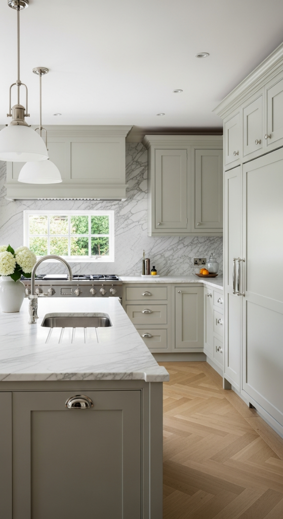 Sage Green Cabinets With Marble Countertops