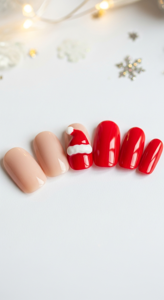 Santa Hat Accent Nails
