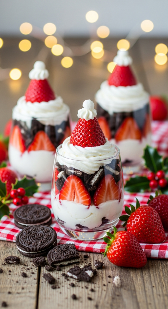 Santa Hat Strawberry Yogurt Parfaits