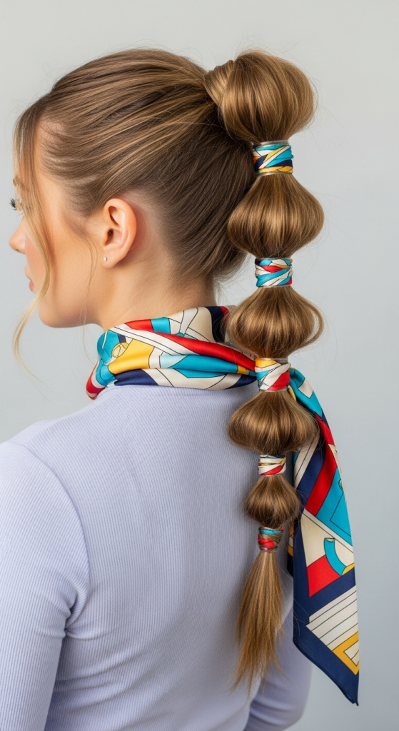Scarf-Enhanced Bubble Ponytail