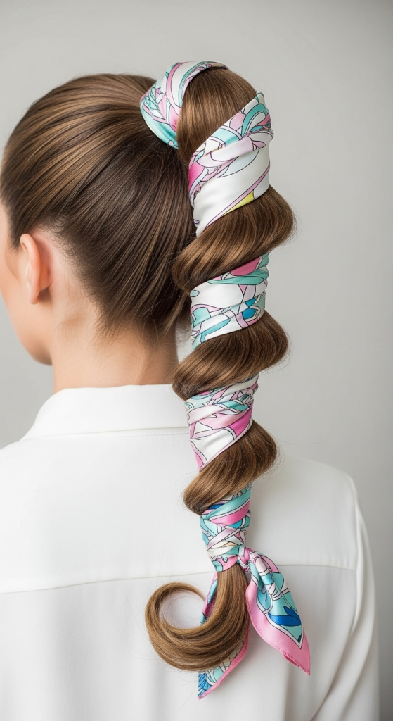 Scarf-Wrapped Ponytail