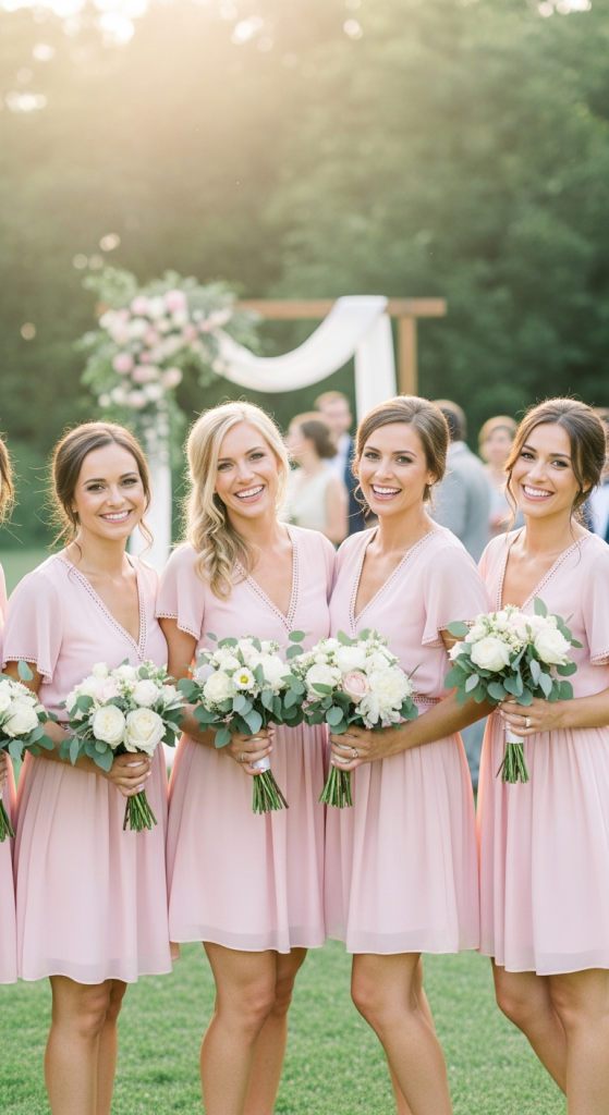 Short Pastel Pink Bridesmaid Dresses