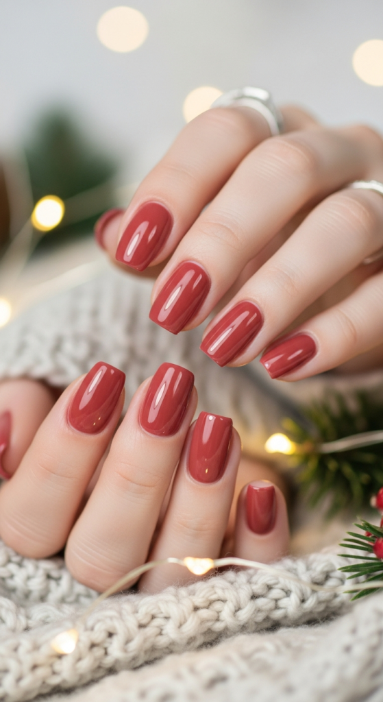 Simple Red Nails With Glossy Top Coat