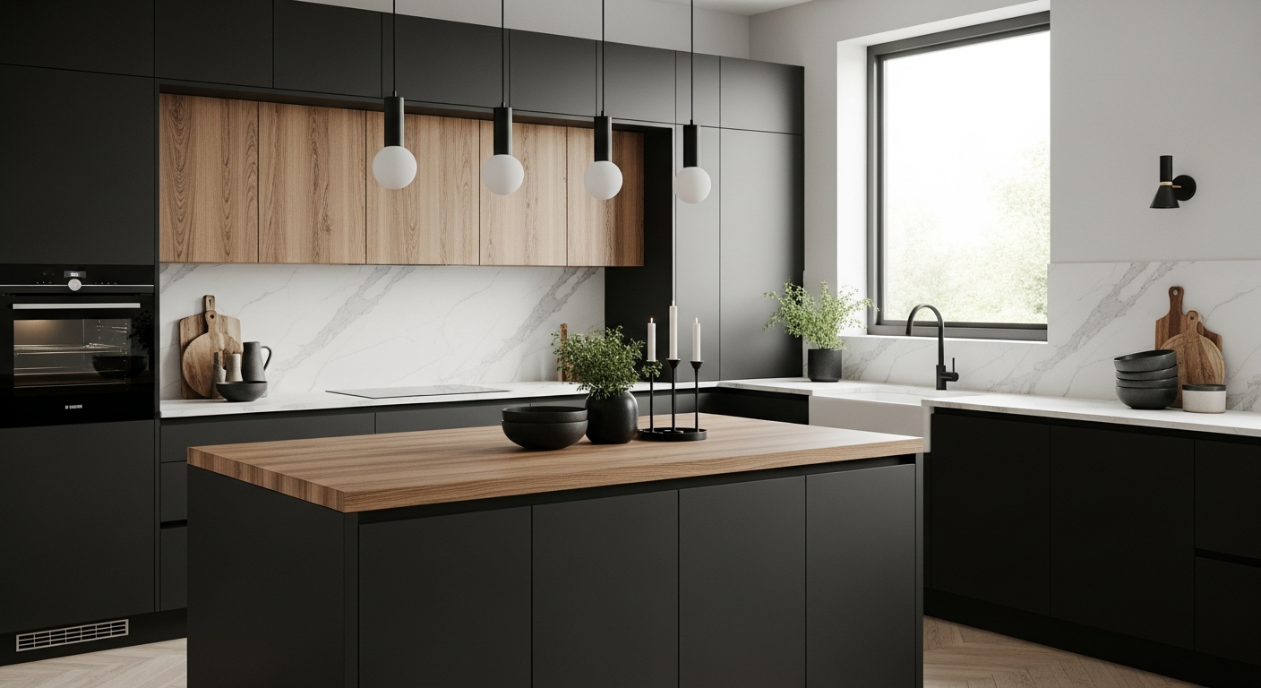 Sleek Black and Wood Kitchen Cabinet Ideas