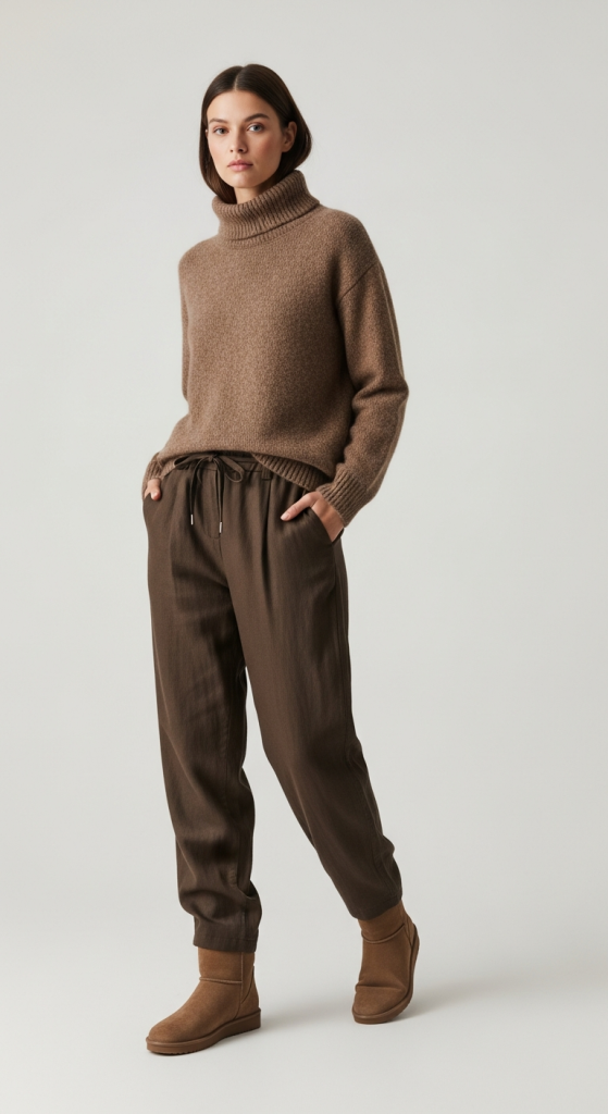 Soft Brown Sweater + Linen Pants (Winterized)