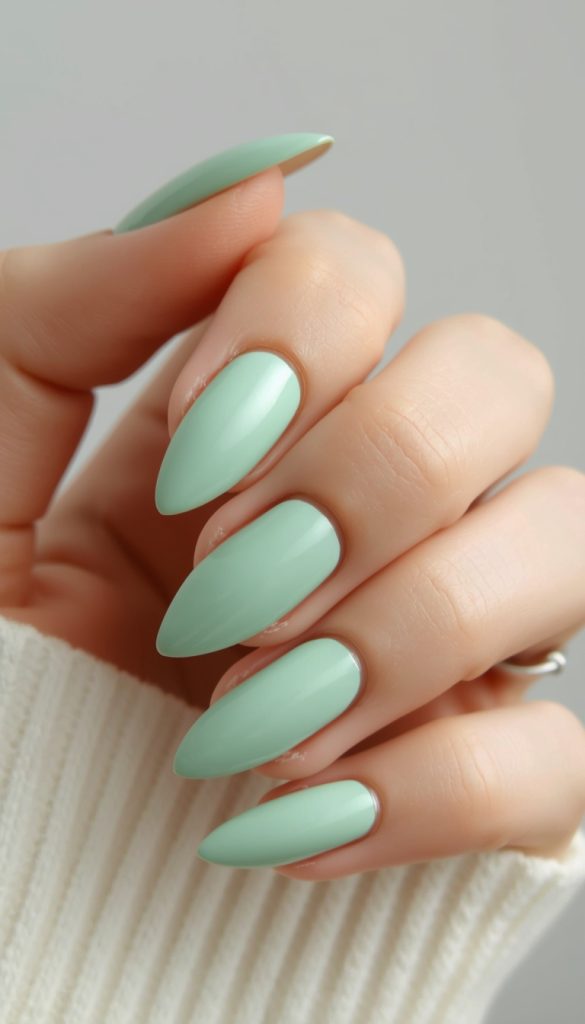 Soft Mint Almond Nails