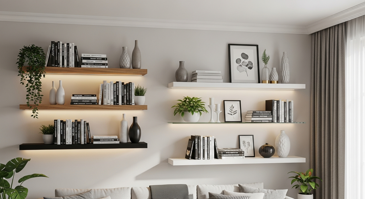 Stylish Floating Shelves for Living Room