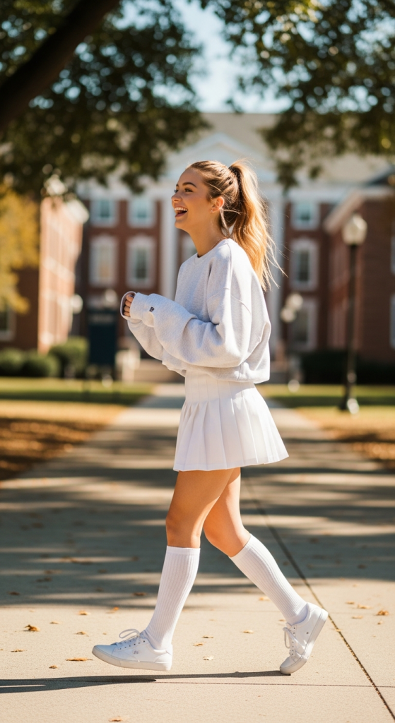 Tennis Skirt + Sweatshirt + Sneakers