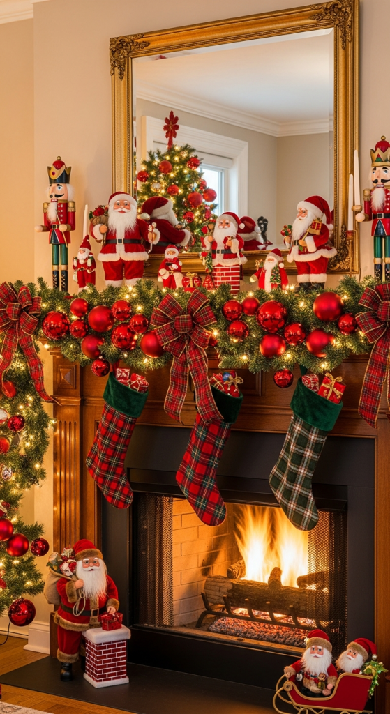 Traditional Red & Green Fireplace Display