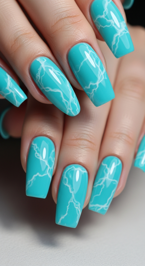 Turquoise Marble Nails