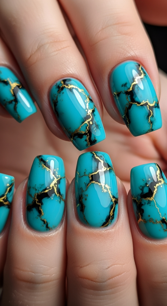 Turquoise Stone-Effect Nails