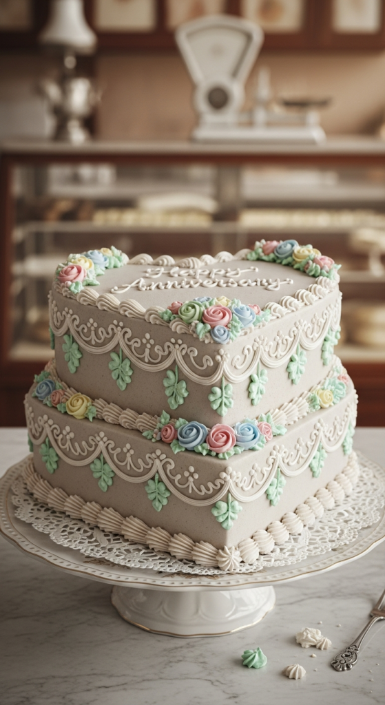 Vintage Piped Heart Cake