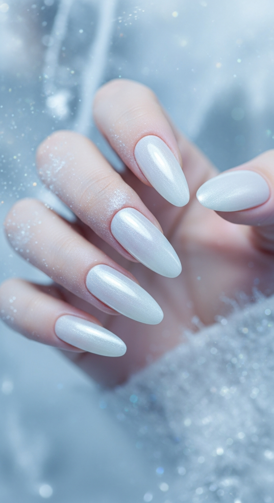 White Pearlescent Winter Nails