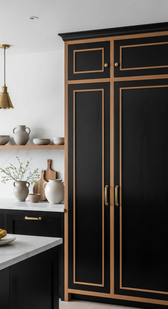 Wood-Framed Black Cabinets