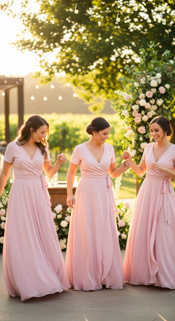 Wrap-Style Pastel Pink Dresses