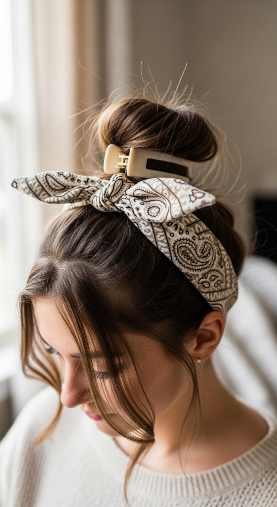 Bandana With A Claw Clip Bun