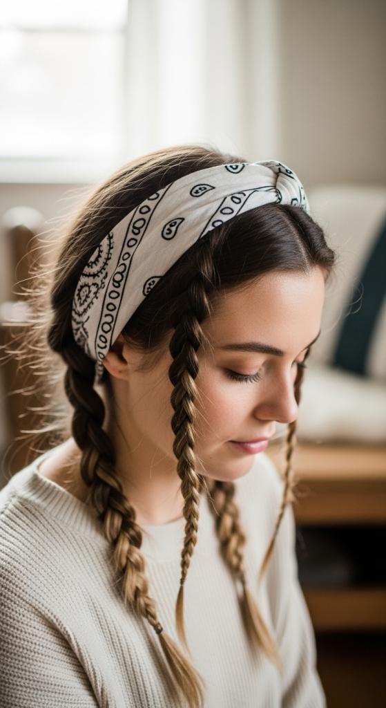 Bandana With Braided Front Pieces