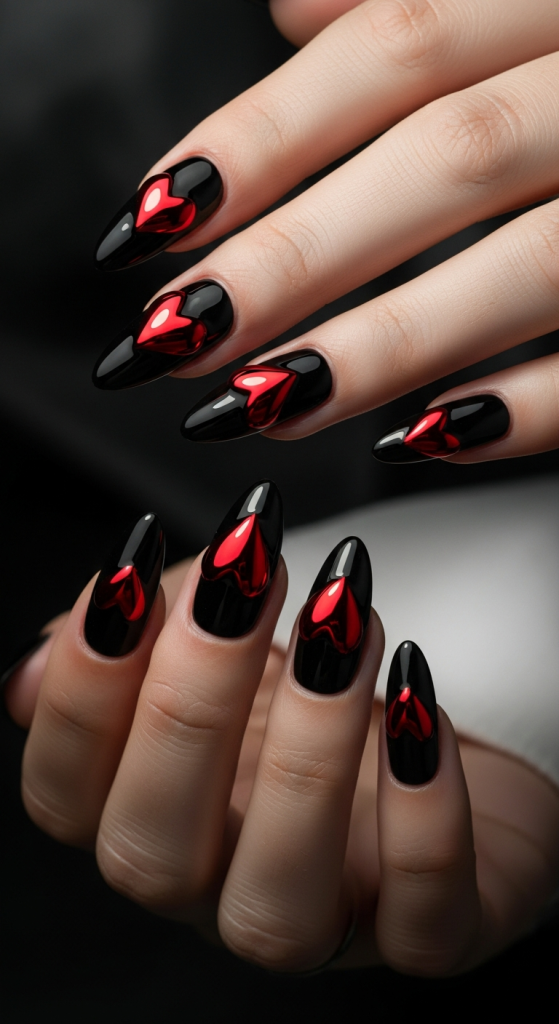 Black Base With Red Chrome Hearts