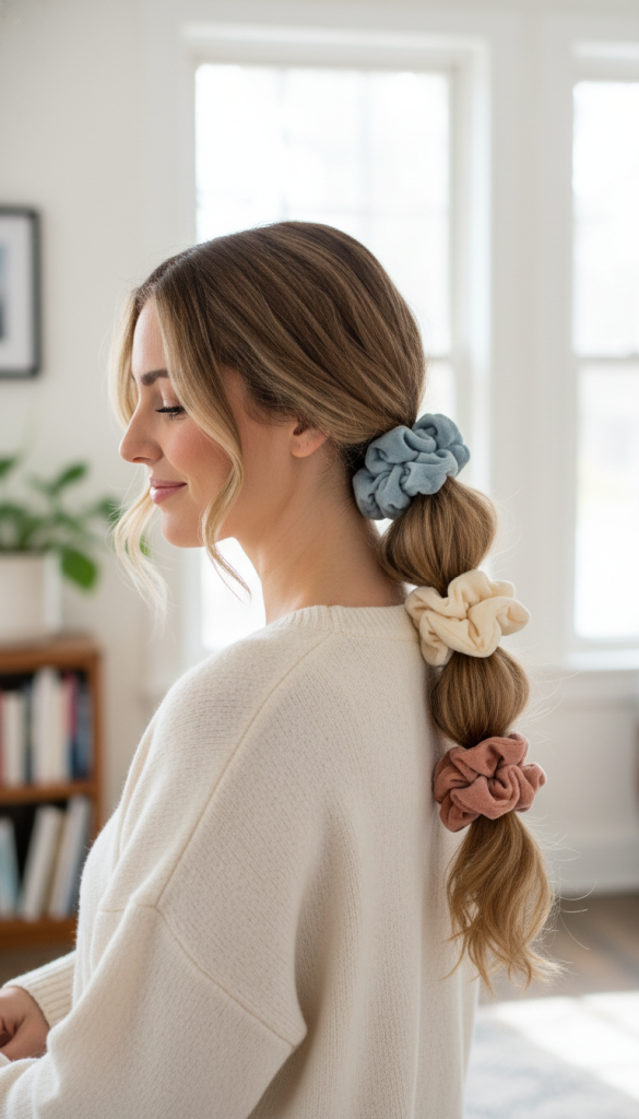 Bubble Ponytail Using Oversized Scrunchies