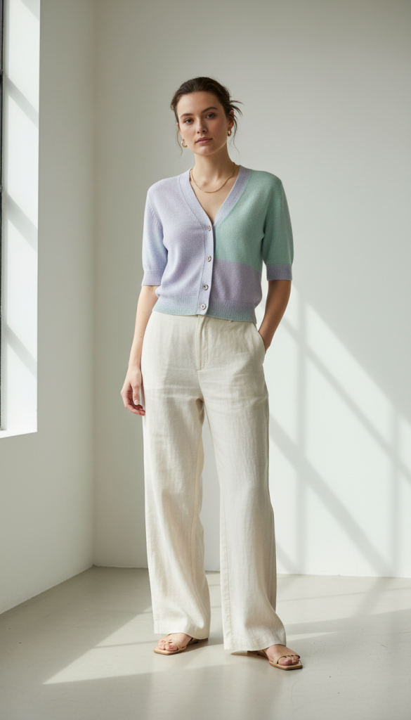 Buttoned Pastel Cardigan as a Top