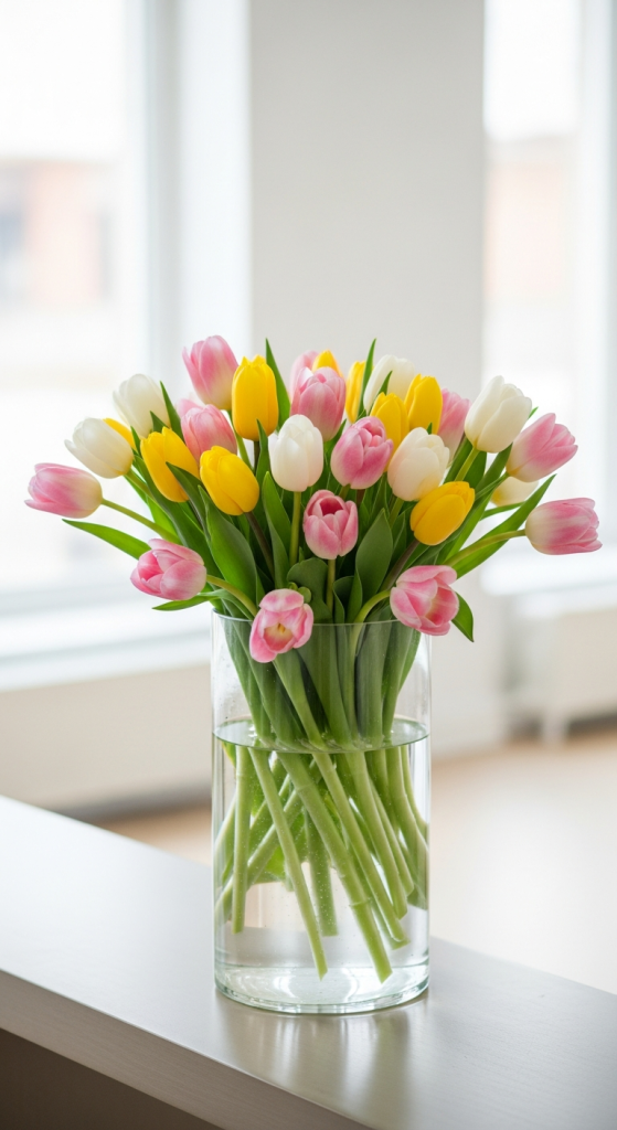 Clear Cylinder Vase With Staggered Heights
