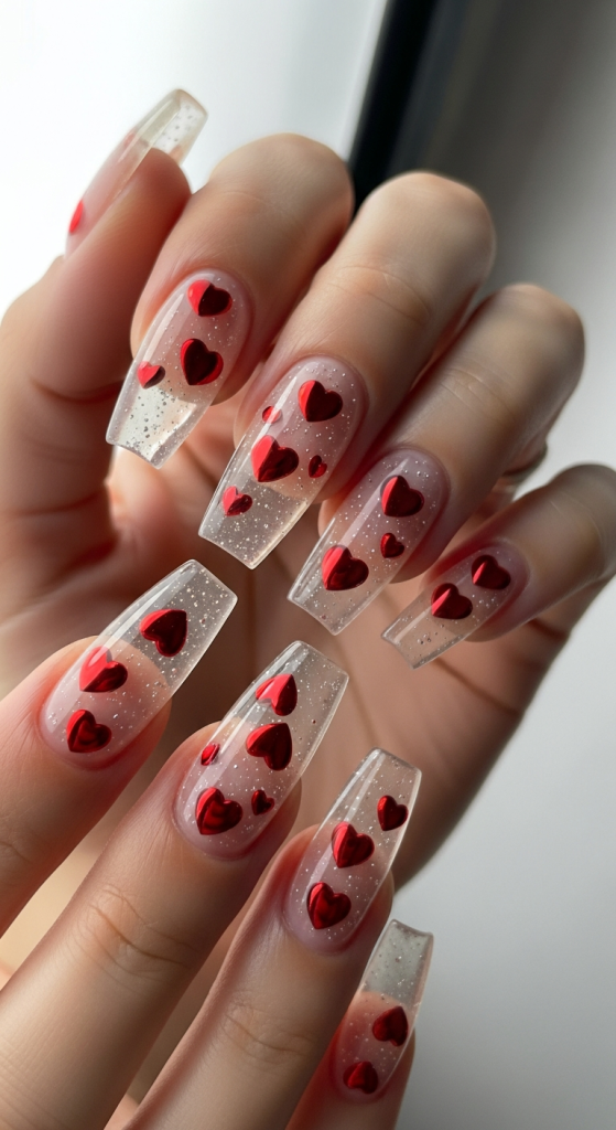 Clear Or Jelly Nails With Floating Hearts