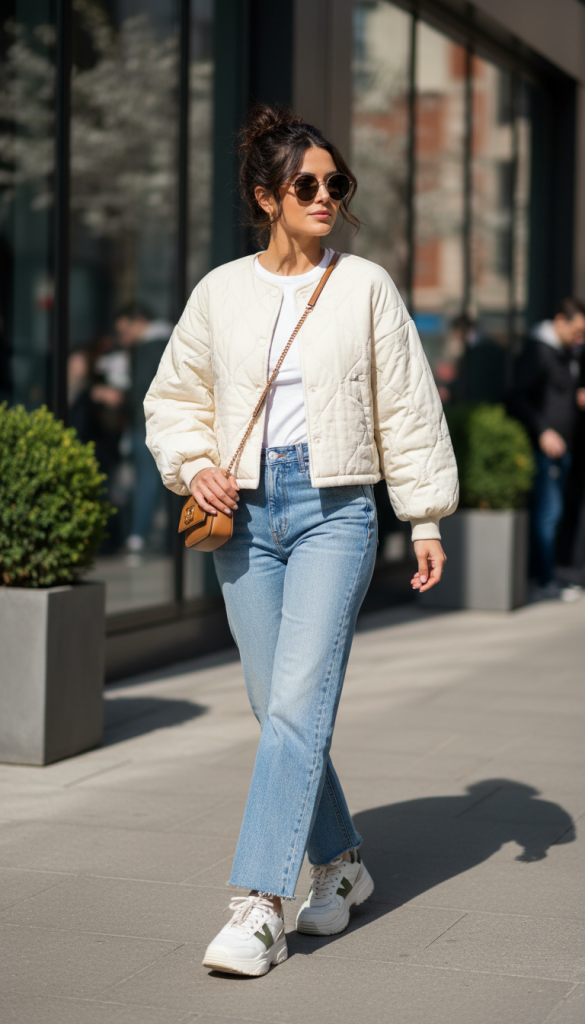 Cropped Quilted Jacket with High-Waisted Pants