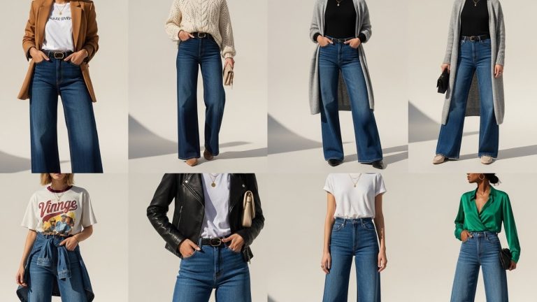 Dark Wash Wide Leg Jeans Outfit Ideas