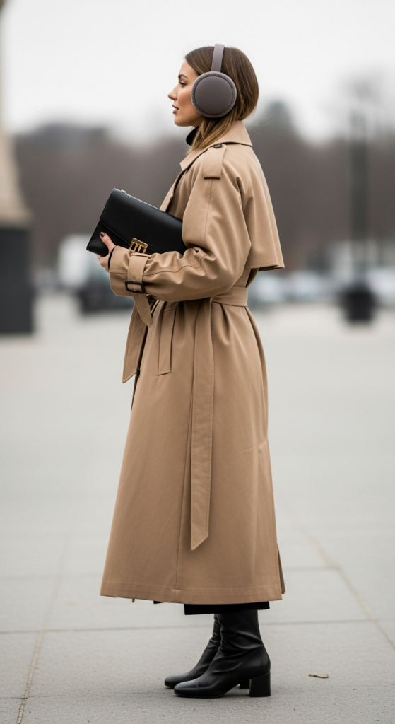 Ear Muffs With A Long Trench Coat
