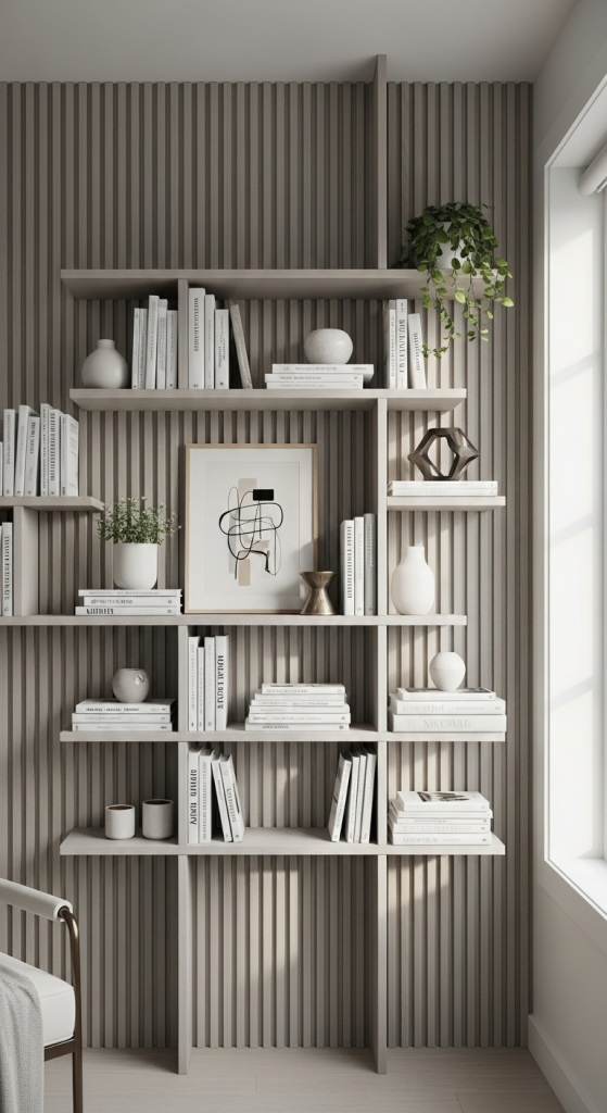 Fluted Panels With Built-In Shelves
