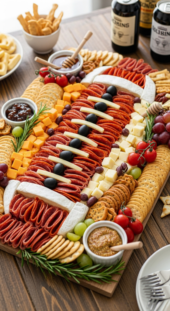 Football-Shaped Charcuterie Board