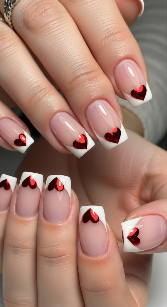 French Manicure Hearts