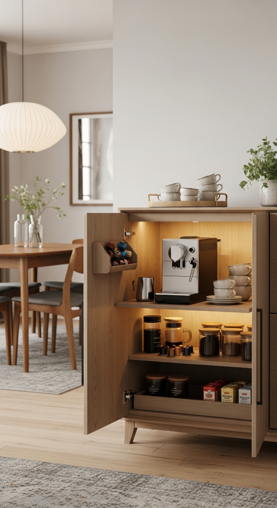 Hidden Coffee Station In A Sideboard