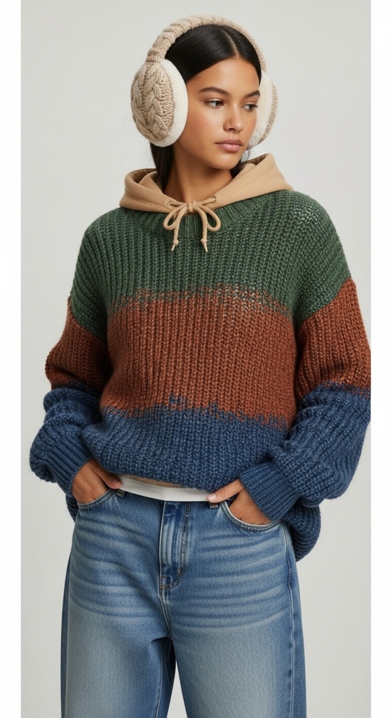 Knit Ear Muffs With Casual Streetwear