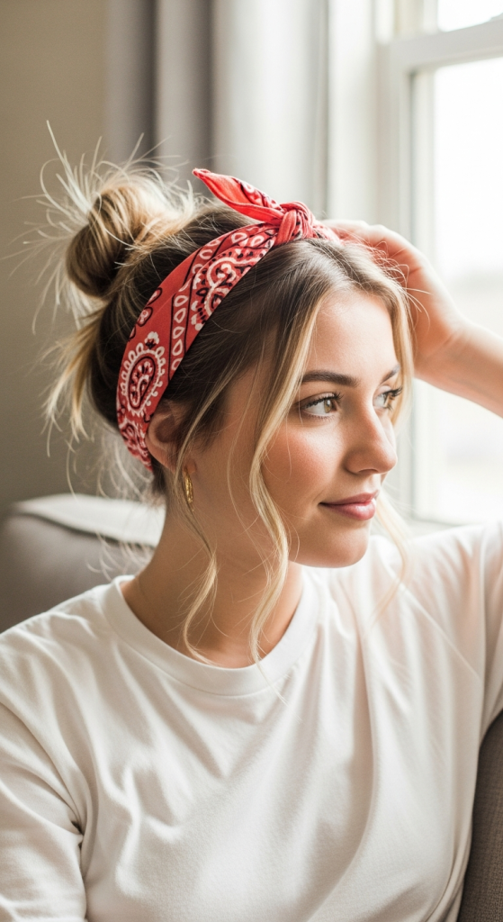 Low Space Buns With Bandana