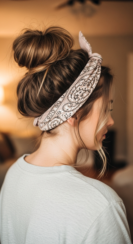 Messy Low Bun With Bandana Wrap