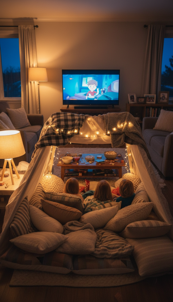 Movie Night Pillow Fort Setup